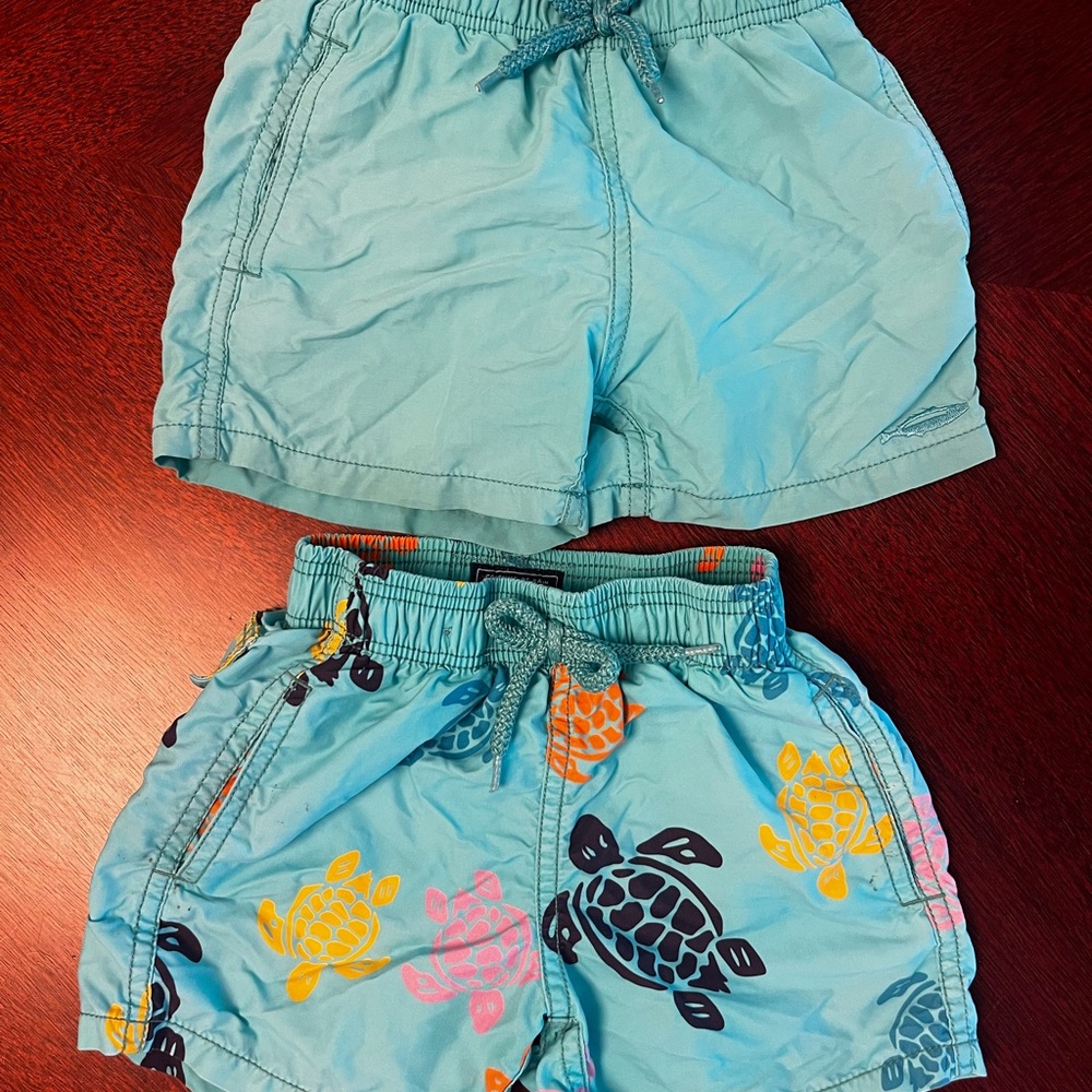 Vilebrequin Kids Swim Trunks - Blue with Turtle Print